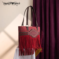 TR196G-8317  Trinity Ranch  Aztec Tooled Fringe Concealed Carry Tote