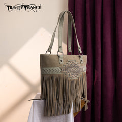 TR196G-8317  Trinity Ranch  Aztec Tooled Fringe Concealed Carry Tote