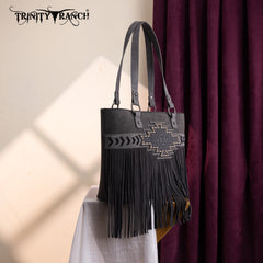 TR196G-8317  Trinity Ranch  Aztec Tooled Fringe Concealed Carry Tote