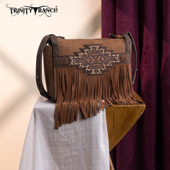TR196-8287  Trinity Ranch Aztec Tooled Fringe Crossbody