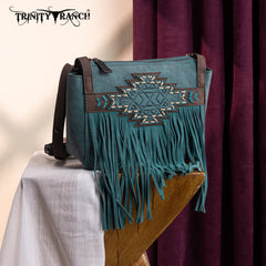 TR196-8287  Trinity Ranch Aztec Tooled Fringe Crossbody