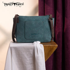 TR196-8287  Trinity Ranch Aztec Tooled Fringe Crossbody