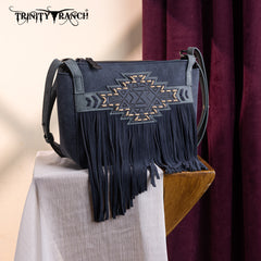 TR196-8287  Trinity Ranch Aztec Tooled Fringe Crossbody