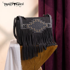 TR196-8287  Trinity Ranch Aztec Tooled Fringe Crossbody