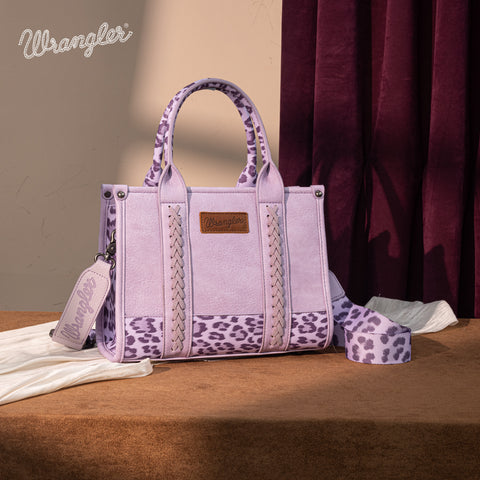 WG102-8120S  Wrangler Leopard  Print Concealed Carry Tote/Crossbody - Leopard-Purple