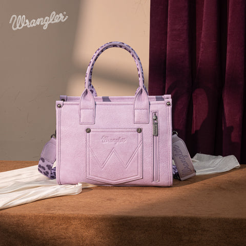 WG102-8120S  Wrangler Leopard  Print Concealed Carry Tote/Crossbody - Leopard-Purple