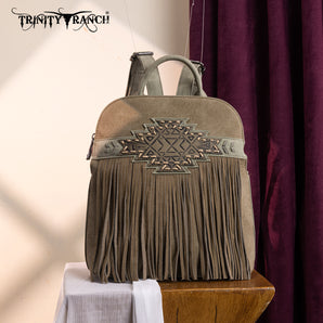 TR196G-9115 Trinity Ranch Aztec Tooled Fringe Concealed Carry Backpack