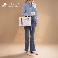 MW1124-H8120SW  Montana West Whipstitch Concealed Carry Tote With Matching Bi-Fold Wallet -Tan