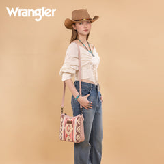 WG275-2003   Wrangler Sherpa Aztec Canvas Crossbody - Dark Pink