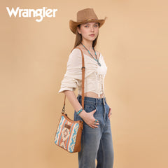 WG275-2003   Wrangler Sherpa Aztec Canvas Crossbody - Brown