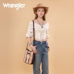 WG275-2003   Wrangler Sherpa Aztec Canvas Crossbody - Coffee