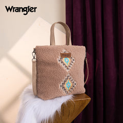 WG263-2002  Wrangler Sherpa Aztec Sherpa Tote/Crossbody - Tan
