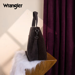 WG263-2002  Wrangler Sherpa Aztec Sherpa Tote/Crossbody - Coffee