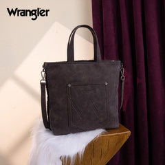 WG263-2002  Wrangler Sherpa Aztec Sherpa Tote/Crossbody - Coffee