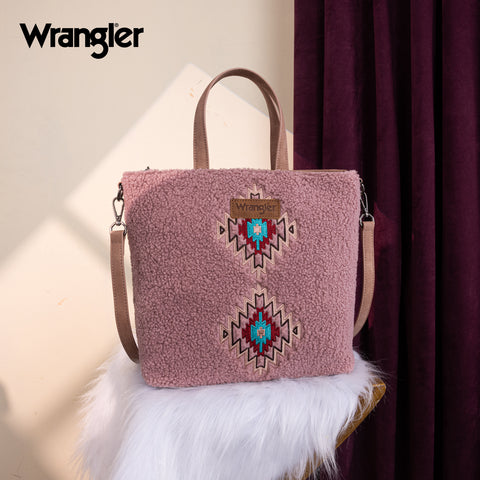 WG263-2002  Wrangler Sherpa Aztec Sherpa Tote/Crossbody - Dark Pink