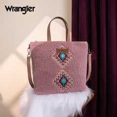 WG263-2002  Wrangler Sherpa Aztec Sherpa Tote/Crossbody - Dark Pink