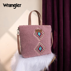 WG263-2002  Wrangler Sherpa Aztec Sherpa Tote/Crossbody - Dark Pink