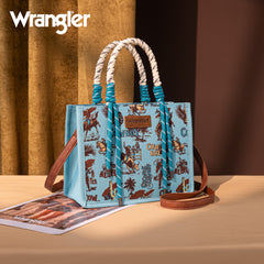WG206-8122  Wrangler Cowboy Print Tote/Crossbody -Turquoise (Online Only)