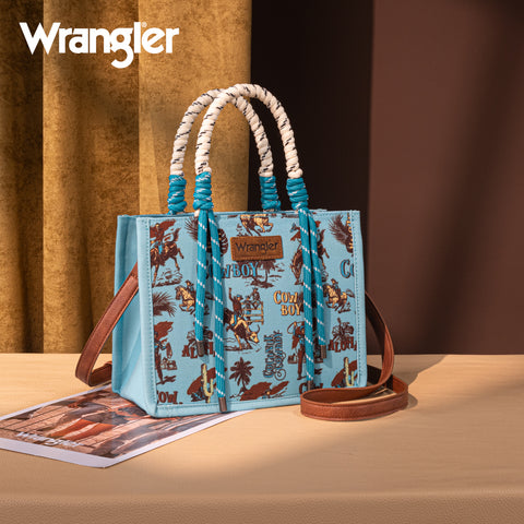 WG206-8122  Wrangler Cowboy Print Tote/Crossbody -Turquoise (Online Only)