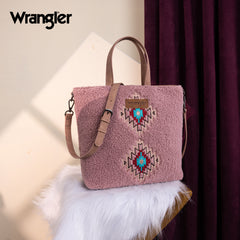 WG263-2002  Wrangler Sherpa Aztec Sherpa Tote/Crossbody - Dark Pink