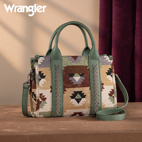 WG166G-81203S  Wrangler Southwestern Pattern Dual Sided Print-Tote/Crossbody -Green