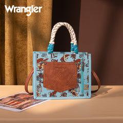 WG206-8122  Wrangler Cowboy Print Tote/Crossbody -Turquoise (Online Only)