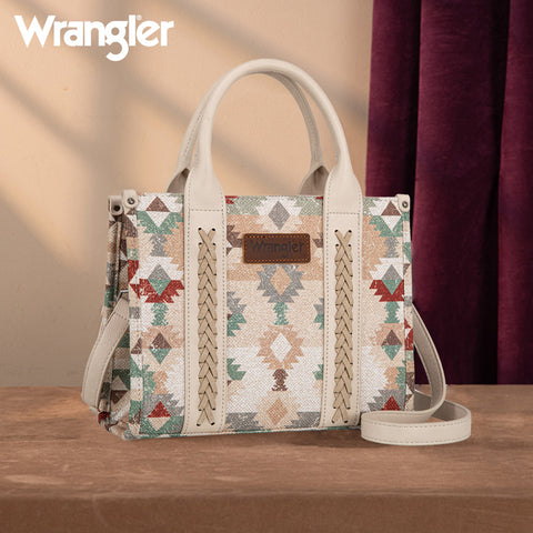 WG166G-81203S  Wrangler Southwestern Pattern Dual Sided Print-Tote/Crossbody -Beige