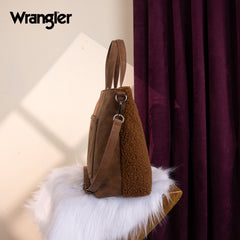 WG263-2002  Wrangler Sherpa Aztec Sherpa Tote/Crossbody - Brown