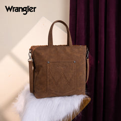 WG263-2002  Wrangler Sherpa Aztec Sherpa Tote/Crossbody - Brown