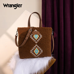 WG263-2002  Wrangler Sherpa Aztec Sherpa Tote/Crossbody - Brown