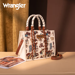 WG206-8122  Wrangler Cowboy Print Tote/Crossbody -Tan (Online Only)