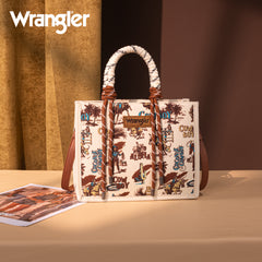 WG206-8122  Wrangler Cowboy Print Tote/Crossbody -Tan (Online Only)