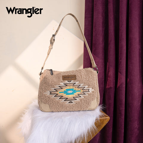 WG263-2022  Wrangler Sherpa Aztec Sherpa Hobo/Shoulder Bag - Tan