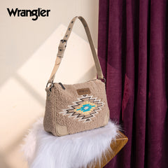 WG263-2022  Wrangler Sherpa Aztec Sherpa Hobo/Shoulder Bag - Tan
