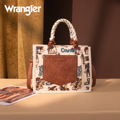 WG206-8122  Wrangler Cowboy Print Tote/Crossbody -Tan (Online Only)