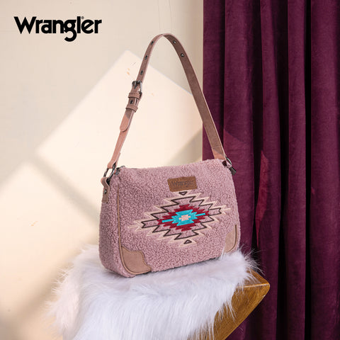 WG263-2022  Wrangler Sherpa Aztec Sherpa Hobo/Shoulder Bag - Dark Pink