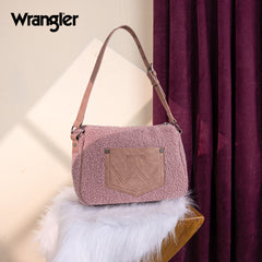 WG263-2022  Wrangler Sherpa Aztec Sherpa Hobo/Shoulder Bag - Dark Pink