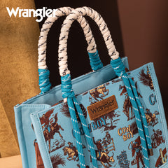 WG206-8122  Wrangler Cowboy Print Tote/Crossbody -Turquoise (Online Only)