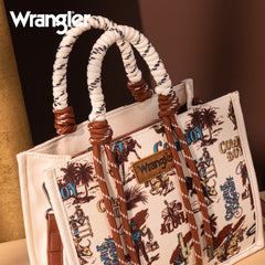 WG206-8122  Wrangler Cowboy Print Tote/Crossbody -Tan (Online Only)