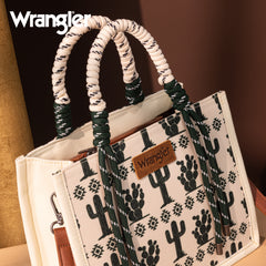 WG206-8122S  Wrangler Cactus Print Rope Tote/Crossbody -Beige