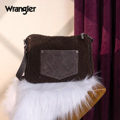 WG263-2022  Wrangler Sherpa Aztec Sherpa Hobo/Shoulder Bag - Coffee