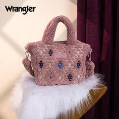 WG266-8015  Wrangler Sherpa Aztec Sherpa Small Tote/Crossbody - Dark Pink