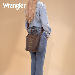 WG211-8014  Wrangler Aztec Embroidered Floral Embossed Tote/Crossbody - Coffee
