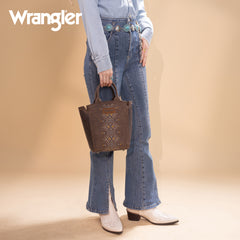 WG211-8014  Wrangler Aztec Embroidered Floral Embossed Tote/Crossbody - Coffee