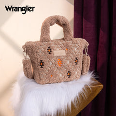WG266-8015  Wrangler Sherpa Aztec Sherpa Small Tote/Crossbody - Tan