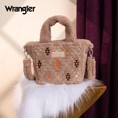 WG266-8015  Wrangler Sherpa Aztec Sherpa Small Tote/Crossbody - Tan