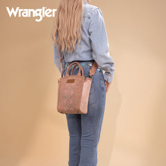 WG211-8014  Wrangler Aztec Embroidered Floral Embossed Tote/Crossbody - Dark Pink
