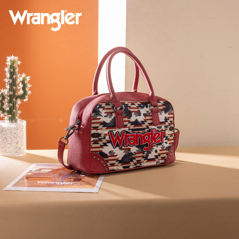 WG302-8132RD  Wrangler Aztec Print Satchel/Crossbody -Red