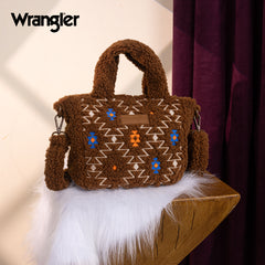 WG266-8015  Wrangler Sherpa Aztec Sherpa Small Tote/Crossbody - Brown