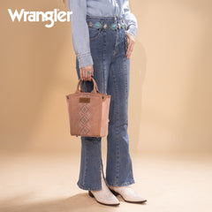 WG211-8014  Wrangler Aztec Embroidered Floral Embossed Tote/Crossbody - Dark Pink